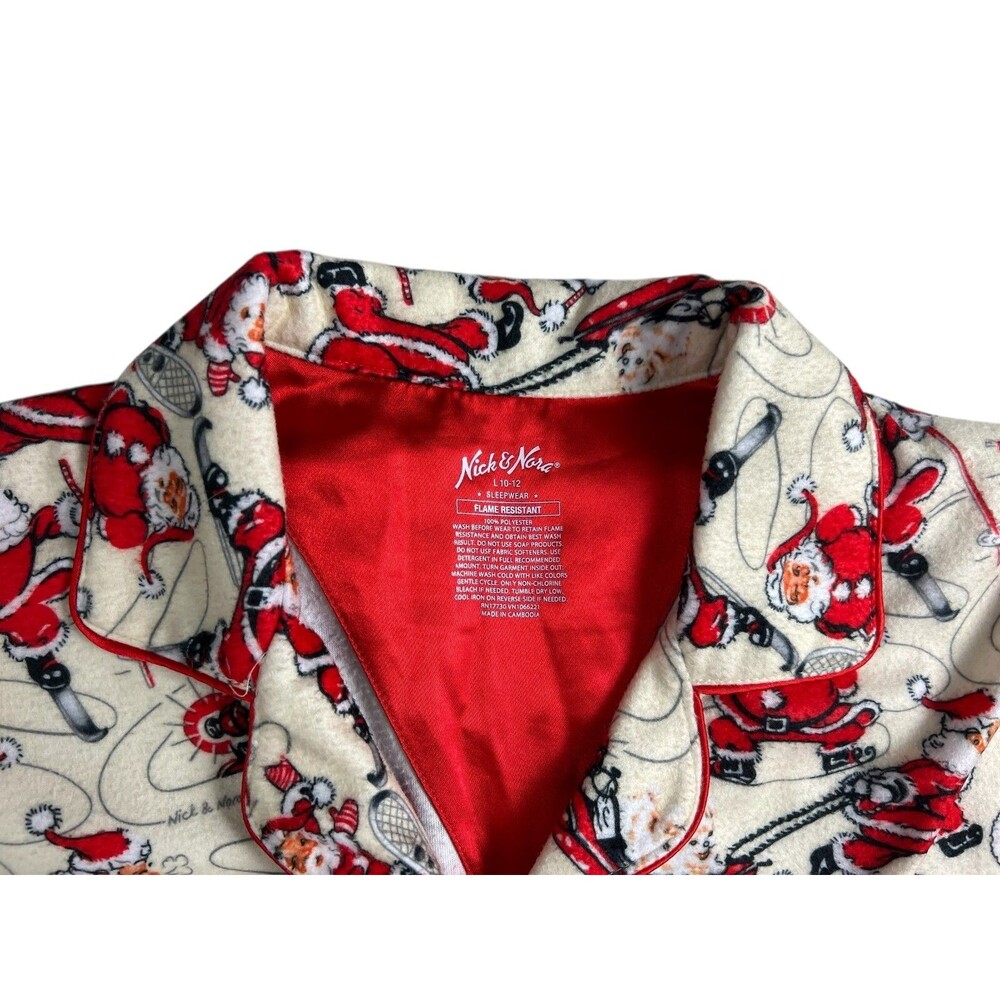 Nick & Nora Sleepwear Unisex Kid 2-pc Vintage Santa Winter Sports Pajama Set L - Picture 6 of 12